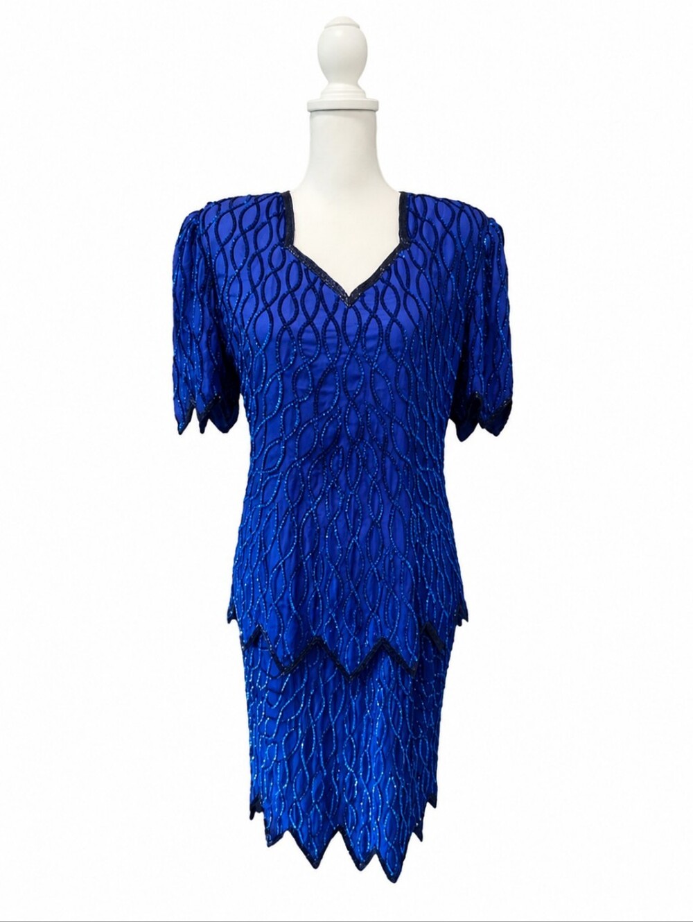 Vintage Laurence Kazar Cobalt Blue Sequin Midi Dress